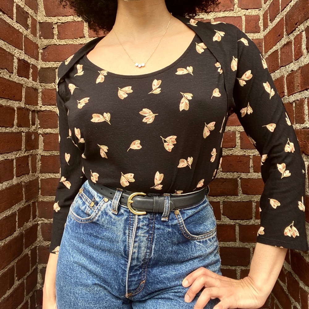 Lucky Brand black 3/4 length sleeve pattern shirt